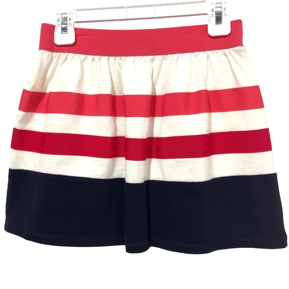 GYMBOREE Skirt Size 7 Navy Blue White Pink A-Line Cotton Elastic Waist
